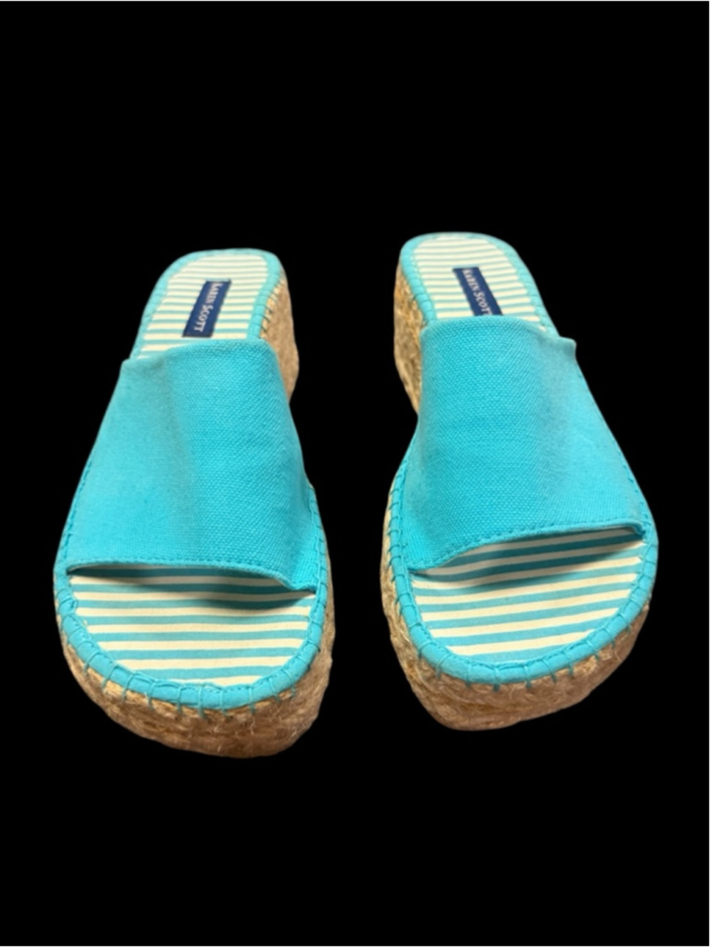 Women's Karen Scott Turquoise Striped Espadrille Wedge Sandals 8.5